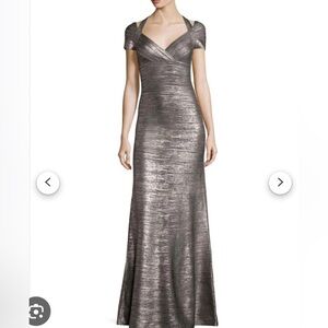 Herve Leger Colette Woodgrain Foil Bandage Gown, Gunmetal Combo XS